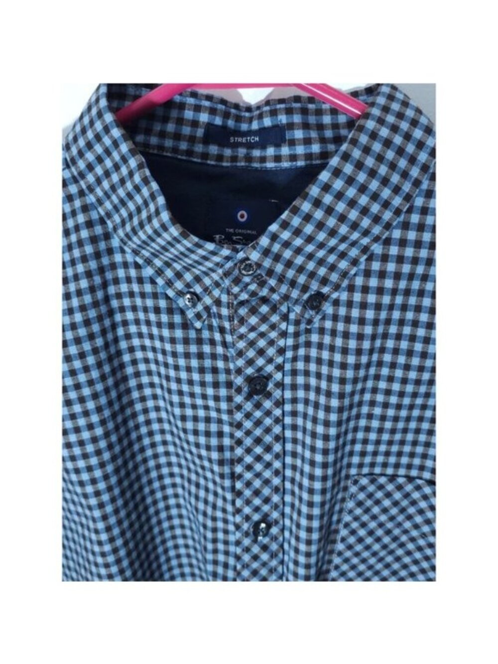 Ben Sherman Men's Blue & Brown Gingham Stretch Long Sleeve Size Large - Picture 3 of 8